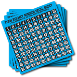 Custom Team Helmet Number Decals Sheet - Pataskala Customs Default Colors of Black w/ White Numbers Decals