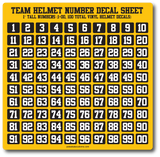 Custom Team Helmet Number Decals Sheet - Pataskala Customs Default Colors of Black w/ White Numbers Decals