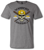 Warriors Baseball Skull and Bats Short Sleeve T Shirt - Pataskala Customs YXS / No Customization / Heather Grey T-Shirt