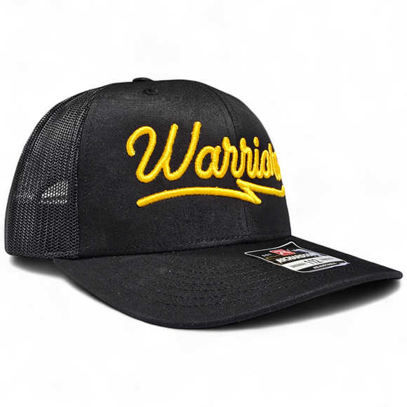 Vintage Warriors Script 3D Puff Embroidery Mesh Snapback Trucker Hat