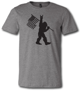 Big Foot Rocking American Flag Short Sleeve T Shirt