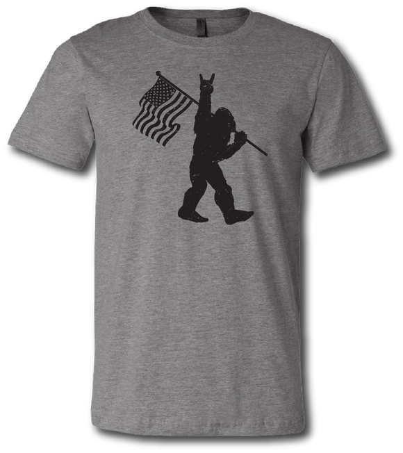 Big Foot Rocking American Flag Short Sleeve T Shirt